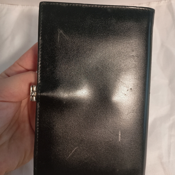 PRADA Double hook Bi fold Wallet Silver Hardware Unisex Leather Black - Picture 6 of 14